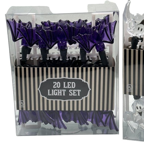 Halloween Purple Bats 20 Clear Ghosts 15 String Led Lights Set of 2 - Picture 4 of 13